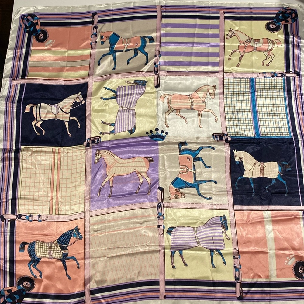 Multicolor Horse Scarf Square Pastel Equestrian Polyester NWOT D29(e)